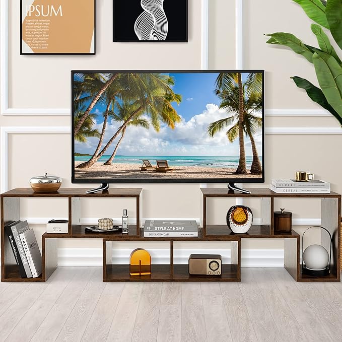 GOFLAME 3 Pieces TV Console Stand Modern Entertainment Center for 50 55 60 65 Inch Flat Screen TV Free Combination Bookcase for Storage &amp Display Suitable for Living Room Bedroom (Brown)
