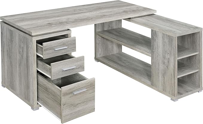 Coaster Home Furnishings - Yvette - Engineered Wood - 3-Drawer Computer Desk with File Cabinet and L-Shaped Desk with 5 Adjustable Compartments - Home Office - 60-Inch - Grey Driftwood - 801516