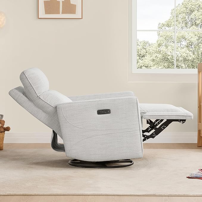 CHITA Power Recliner Chair Swivel Glider with Adjustable Power Headrest FSC Certified Electronic Modern Nursery Rocking Chair with USB and Type-C Ports Ivory