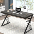 FOLUBAN Modern Home Office Desk Rustic Wood and Metal Computer Desk Writing Study Gaming Table PC Desks for Living Room Bedroom Industrial Dark Gray 53 inch