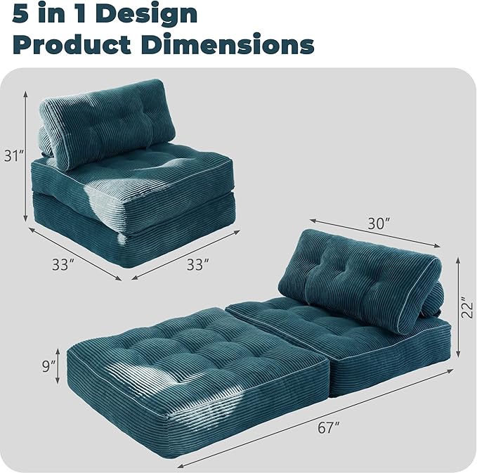 Folding Sofa BedConvertible Sleeper Chair for Adults Folding Sofa Bed Foam Filling Couch with PillowSleeper Chairs Single Size Floor MattressDark Blue