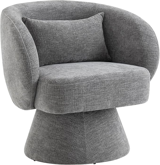 Swivel Accent Chair Sherpa Bucket Chair Velvet Upholstered Armchair 360° Swivel Bucket Shaped Armchair with Pillow and Round Back for Living Room Bedroom Nursery (Gray)