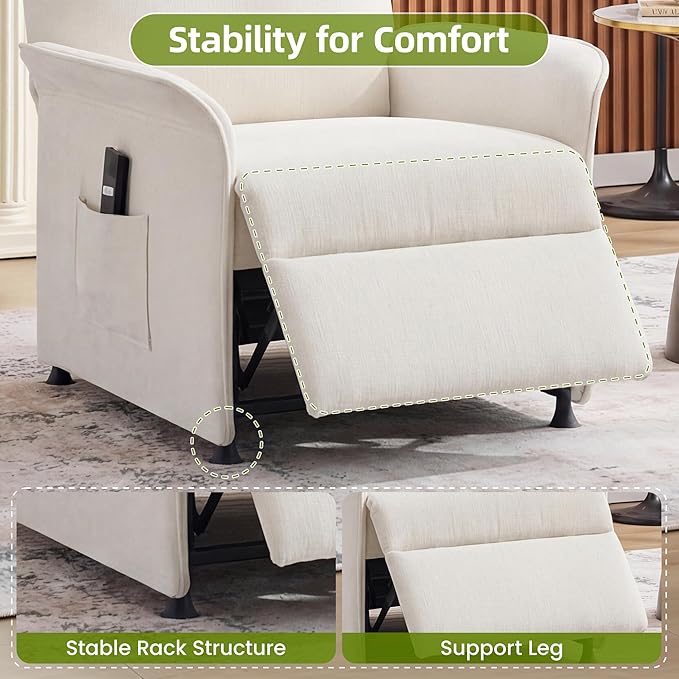 Power Recliner Chair with Remote Control 21 Wide Seat Small Recliners with Side Pocket for Adults Thick Cushions Chair for Living Room &amp Bedroom Beige