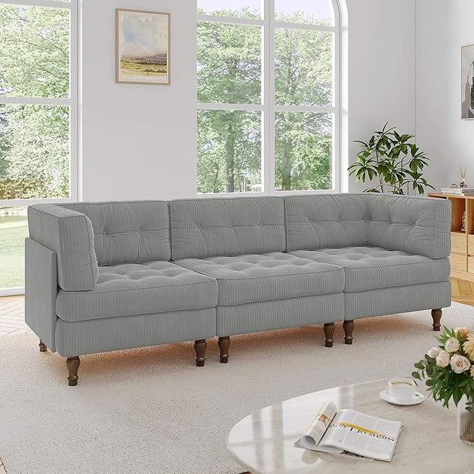 3-Seater Modular Sectional Sofa Couch 98 Upholstered Cloud Sofa Bed with Deep Seat for Living Room Bedroom and Apartment Comfy Fluffy Sleeper Sofa