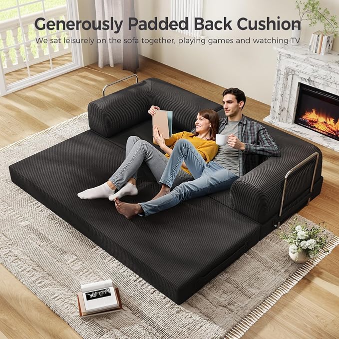78.8 Convertible Sofa BedCorduroy Futon Couch Folding Pull Out Futon SofaNo Assembly Boneless Couch for Living Room