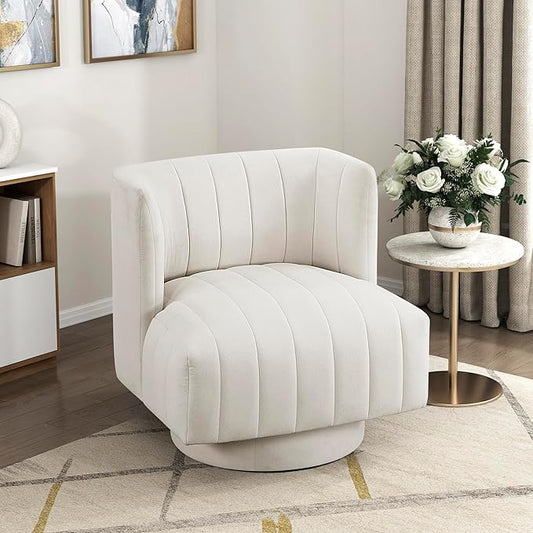 Lexicon Swivel Accent Chair Textured Fabric Upholstered 360 Degree Swivel Barrel Chair with Channel Tufted Comfort Seat for Living Room Bedroom Office Easy Assembly Beige