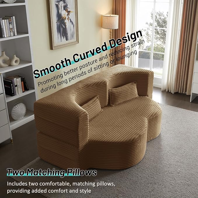 JOYBASE 78in Sofa Couch Convertible Oversized Cloud Loveseat Minimalist Sleeper Sofa Bed for Living Room Apartment Office No Assembly Required (Camel Corduroy)