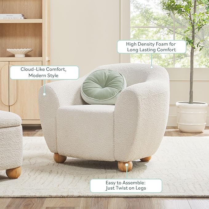 Walker Edison Linley Contemporary Bouclé Accent Chairs with Wood Legs 2-Pack Ivory