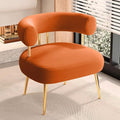 Modern Velvet Accent Chair Round Upholstered Barrel Armchair for Small Spaces Fluffy Side Corner Sofa Chair for Living Room Bedroom Vanity Office Reading Nook(Orange)