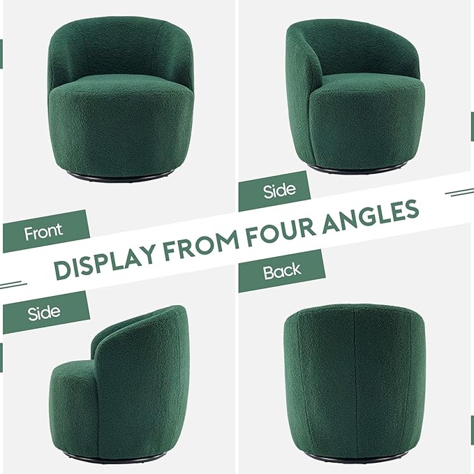 Set of 2 Swivel Chair Swivel Barrel Accent Sofa Chair Modern Teddy Fabric Club 360 Degree Swivel Chair Small Leisure Arm Chair for Nursery Living Room Hotel Bedroom Office Lounge Green