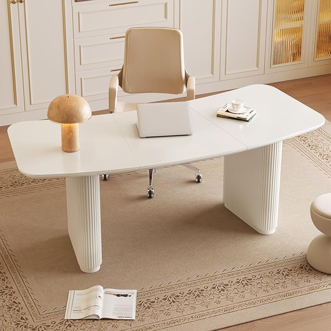 78 Rectangular Executive Desk Large Office Desk with Double Pedestal Modern Home Office Computer Desk Workstation for Home Office Cream White