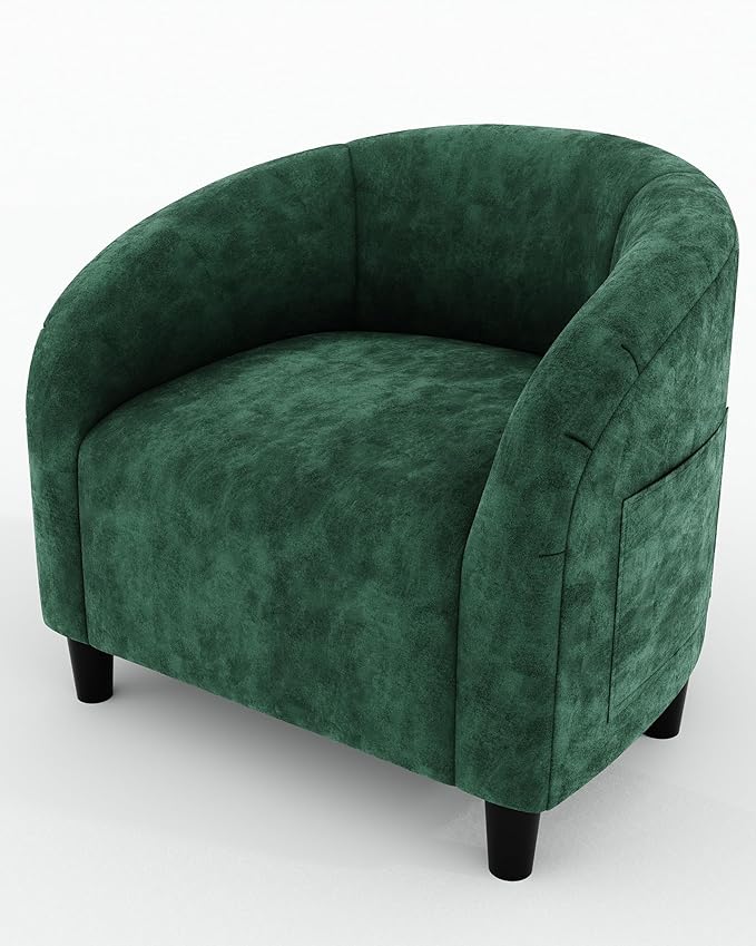 Accent Chair Velvet Barrel Chairs Comfy Round Club Armchair with Soft Cushion for Living Room Bedroom Reading Waiting Room Green