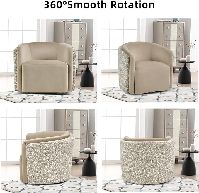 CANMOV Swivel Accent Chair Set of 2 360° Swivel Barrel Chair with Armrest Modern Round Armchair for Living Room Bedroom No Assembly Brown&ampWhite