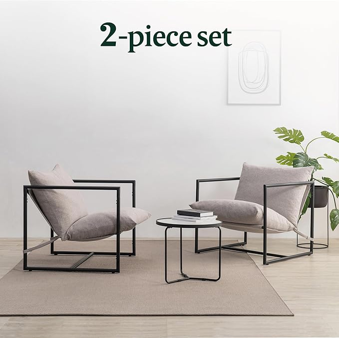 Zinus Aidan Sling Accent Chair Pack of 2 Metal Framed Armchair with Shredded Foam Cushioning Oatmeal