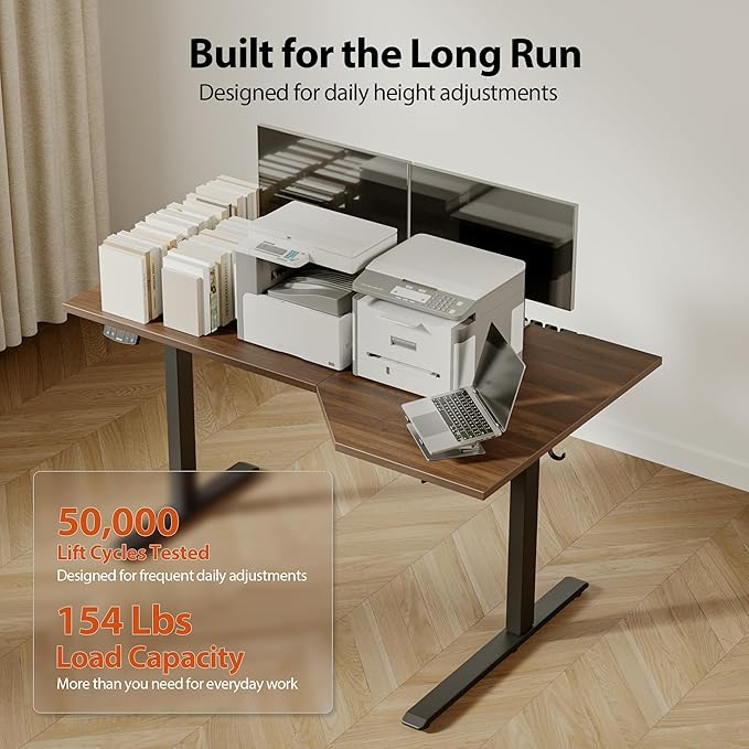 Agilestic Electric Standing Desk Height Adjustable Desk 55 x 32 Inch Sit Stand up for Work Office Home L Shaped Ergonomic Rising Computer Table with Memory Preset Dark Walnut