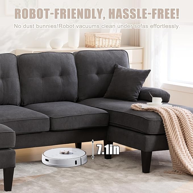 100'' U-Shaped Sectional Sofa with Double Chaise Minimalist 4-Seater Couch with 2 Pillows Sofa Set with Arm &amp 2 Side Pocket for Living Room Apartment (Grey)