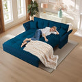 74.8 Queen Pull Out Sofa Bed 3-in-1 Convertible Sleeper Sofa Velvet Small Loveseat for Small Spaces Comfy Cloud Pullout Couches Multi-Functional Couches for Living Room Apartment (Blue)