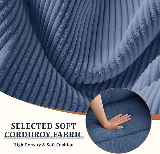 Recliner Chair Manual Recliner for Adults with Side Pocket Small Recliners for Small Spaces Adjustable Comfy Overstuffed Corduroy Reclining Chairs for Living Room Reading Bedroom Blue