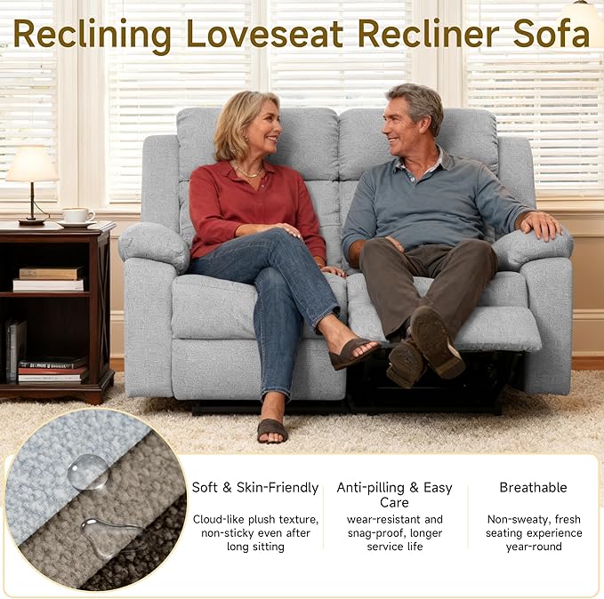 Reclining Loveseat Recliner Sofa 2-Seater Double Manual Dual Recliner Oversized Couches for Living Room Bedroom RV(Loveseat Grey)