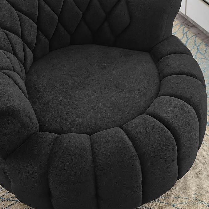 Swivel Accent Chair 360°Swivel Chair Sofa Soft Chenille Barrel Chair Round Club Chair for Living Room Bedroom (Black)