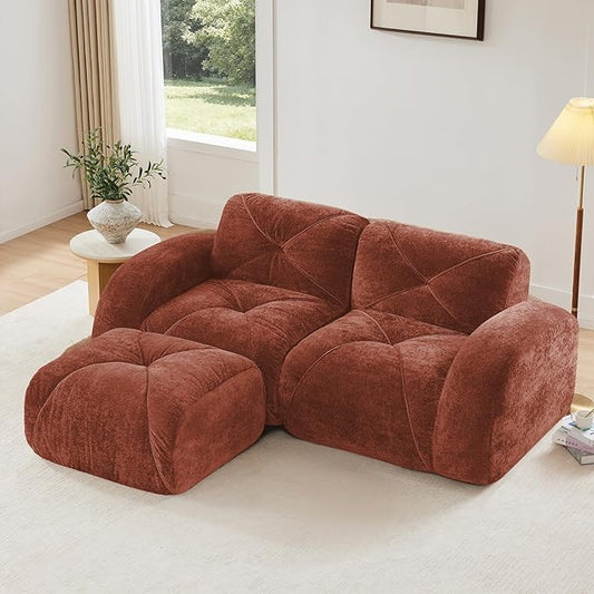 80.3'' Modular Loveseat Sectional Couches for Living Room Modern Velvet Cozy Boneless Sofa with 1 Ottoman No Assembly Required Comfy Couch Red Cloud Boneless Couch in a Box Sofas para Sala