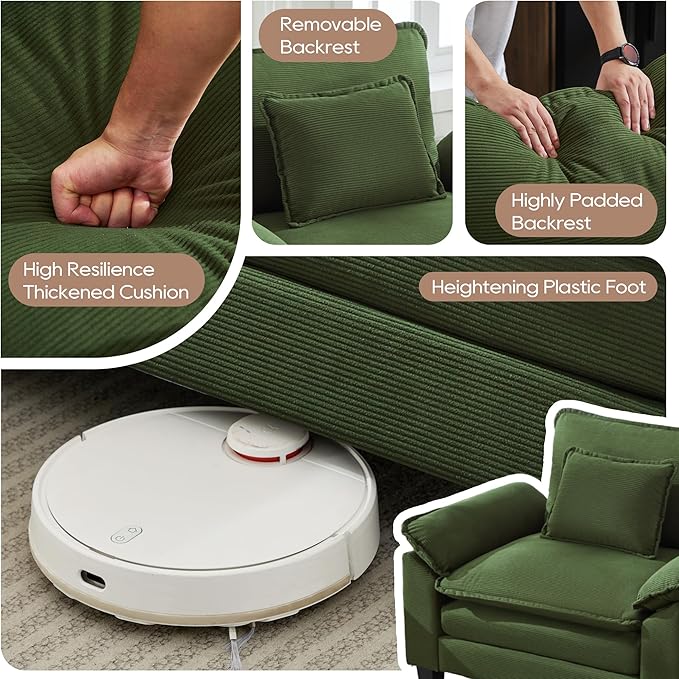 IPKIG Chenille Oversized Accent Chair - 53 W Cozy Upholstered Single Reading Armchair Modular Cloud Sofa for Living Room Bedroom Kids Room Family Room Reading Nook (Green Chair Only)