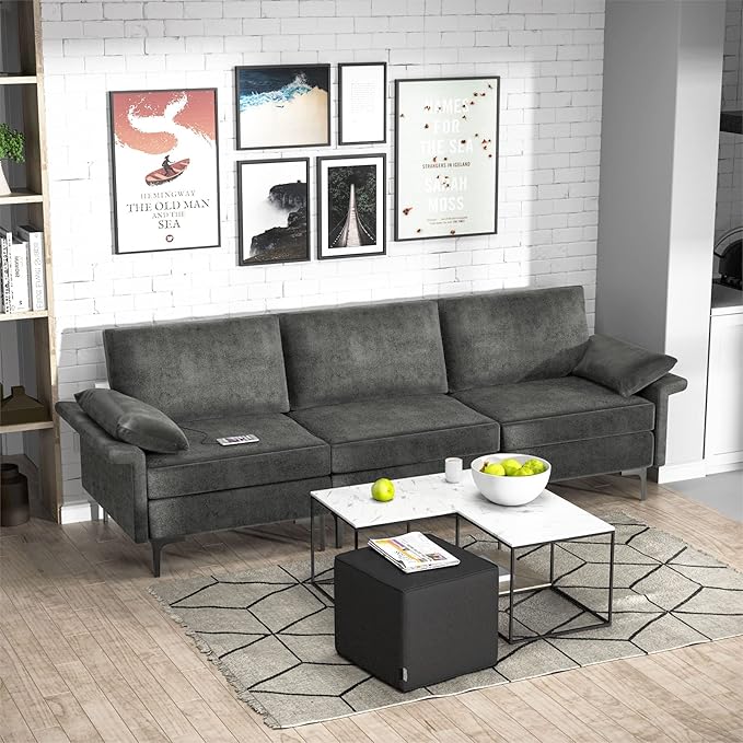 Giantex 3-Seat Sectional Sofa Couch 100.5 L Convertible Sleeper with USB Port &amp Outlet Armrest Cushion Modern Fabric Upholstered Modular Sofa for Living Room Apartment Dorm Reception Room