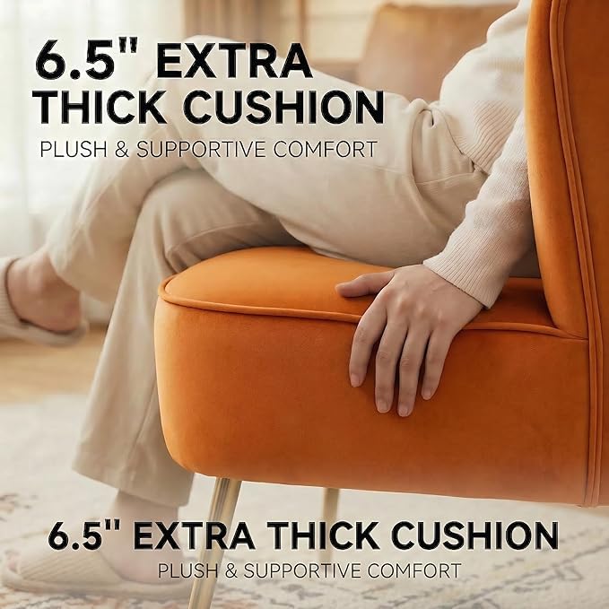 DUOMAY Modern Accent Chair Set of 2 Velvet Slipper Chair with Gold Legs Wingback Side Chair for Living Room Bedroom Entryway Small Corner Chair for Space Saving Orange