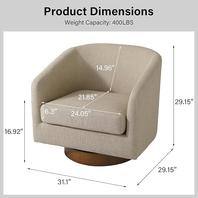 Swivel Barrel Chair Modern Round PU Leather Accent Armchair for Living Room Bedroom Oversized Comfy Club Reading Chairs for Adults (Fabric Light Brown Set of 2)