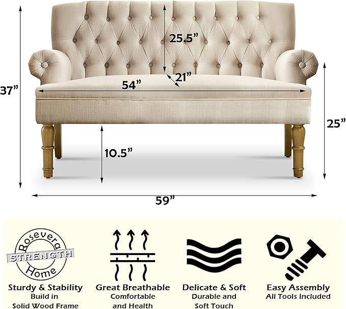 Rosevera Celino Loveseat Sofa for Living Room - Couch in a Box Linen Warm Beige