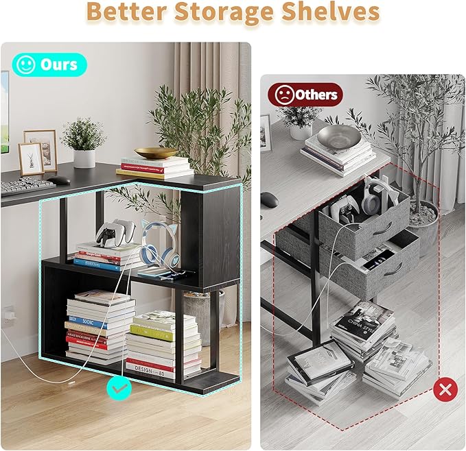 ALISENED L Shaped Computer Desk with 2 Shelves Bookshelf Modern Corner Computer Desk with Storage Office Desk Study Table Writing Desk for Home Office