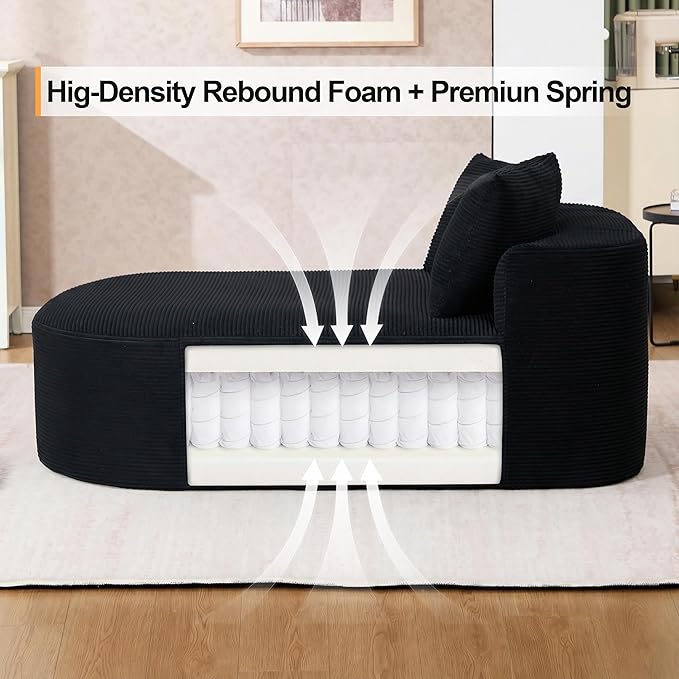 46 Chaise Lounge Chair Indoor Cloud Sleeper Sofa Bed with Pillows Corduroy Upholstered Sofa Couch for Living Room Apart No Assembly Required Black
