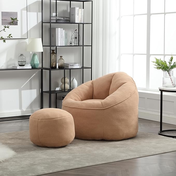 Small Bean Bag Chairs for Adults Single Sofa Chair with Ottoman Footrest Bean Bag Couch for Teens with Foam Filler Included Comfy Soft Lazy Sofa for Small Space/Living Room/Bedroom/Study
