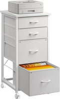 4 Drawers Mobile File Cabinet Vertical Filing Cabinet with Fabric Drawer Fits A4/Letter Size Printer Stand for Home OfficeWhite