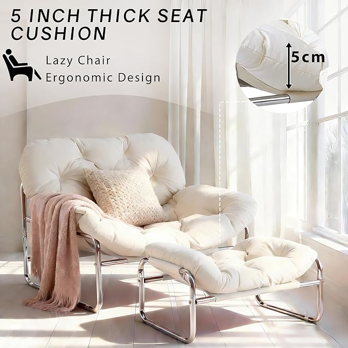 YOXIFOC Modern Style Recliner Armchair with Footrest Multifunctional Leisure Chair with Thickened Cushion and Phone Holder Suitable for Bedroom/Living Room Reading Chair/Garden/Patio (White)