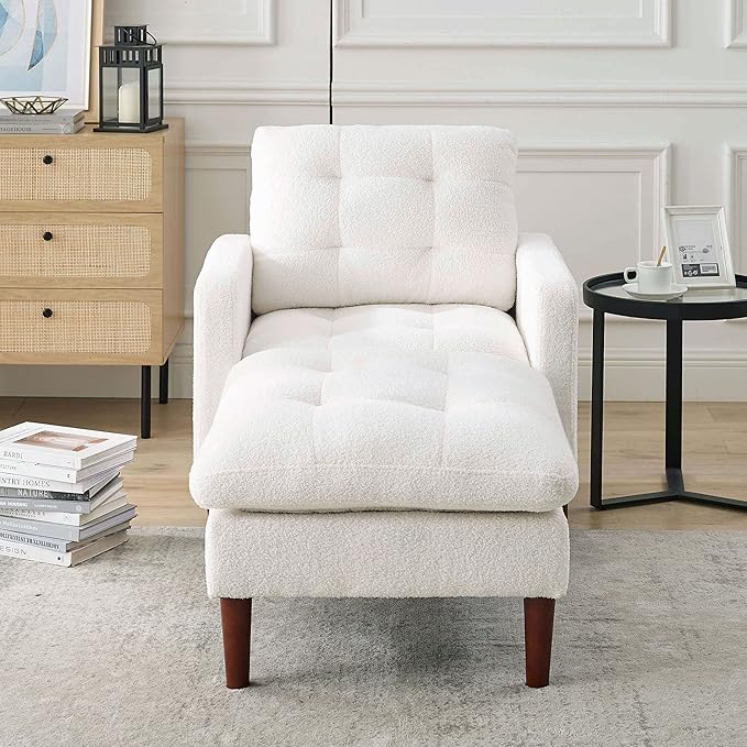 Modern Fabric Single Sofa Chair Living Room Chair Comfortable Armchair with Solid Wood Legs Tufted Chair for Reading or Lounging