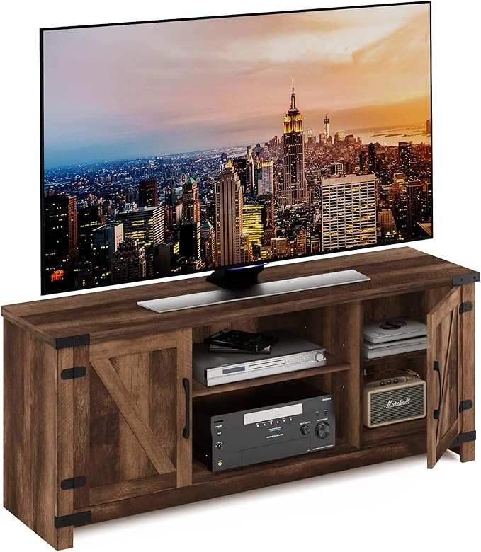 Furinno Cabinet Stand with Storage for TV up to 65 Inch 70 Inch Rustic Brown