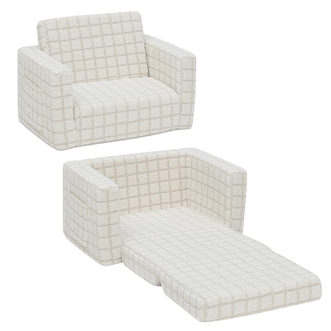Delta Children Checkered Cozee Flip-Out Chair Cream