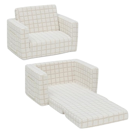 Delta Children Checkered Cozee Flip-Out Chair Cream