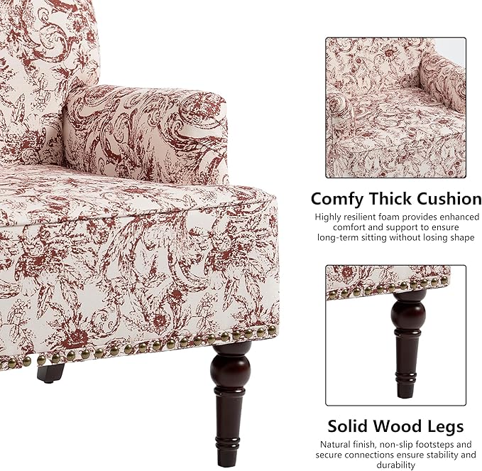 Accent Chair Mid Century Modern Comfy Armchair for Living Room Linen Fabric Single Sofa Lounge for Reading Bedroom Apartment Waiting Room with Wood Legs (Rococo Orange Set of 2)