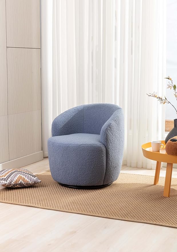 360° Blue Teddy Swivel Accent Chair for Living Room Small Round Swivel Chairs with Metal Base for BedroomBarrel Chairs for Bedroom Corner Or Small Spaces Cozy (Light Blue)