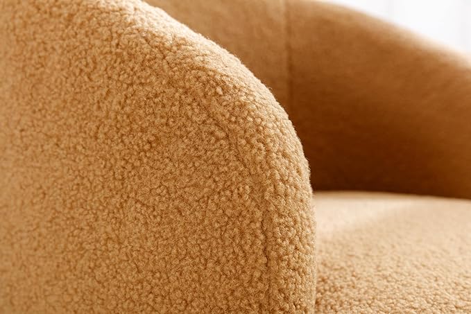 Swivel Barrel Accent Chair 360° Swivel Chair with Black Powder Coating Metal Ring Small Leisure Chair Single Sofa Chair for Living Room Hotel Bedroom Office Coffee Shop (Khaki + Wool)
