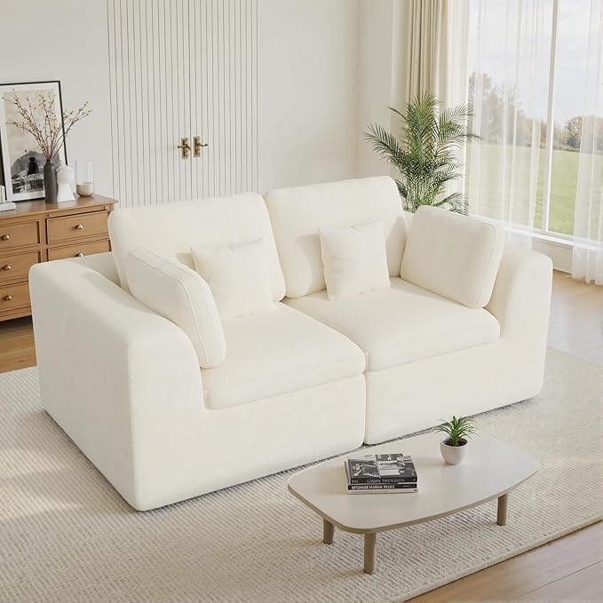 Loveseat Sofa Cloud Boneless Couches for Living Room 2 Seater Modular Sectional SofaOversizedBeige Chenille
