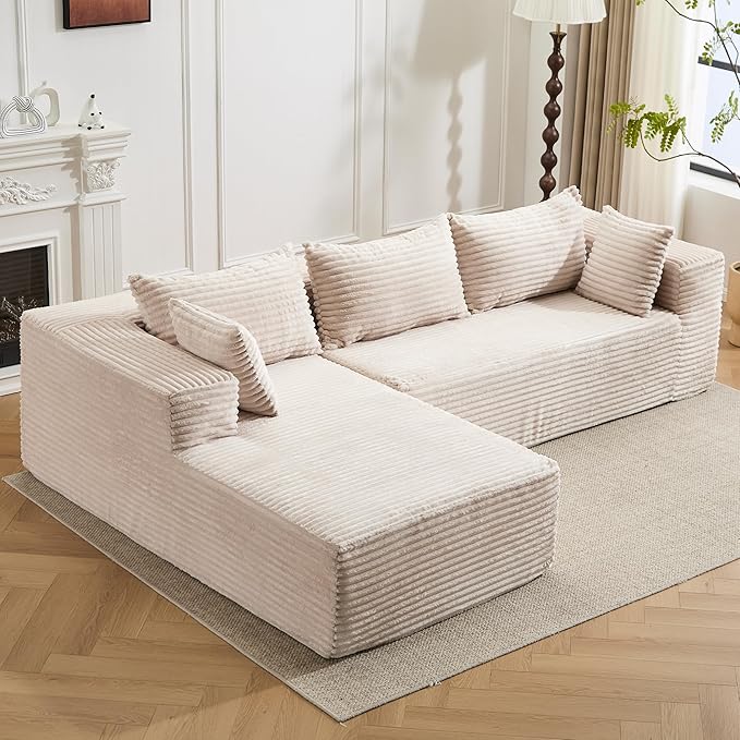 109 Modular Sectional Couch with L-Shape ChaiseBoneless Sofa for Living RoomModern Cloud Couch with Deep SeatNo Assembly RequiredLovesetWhite(Left Facing Chaise)