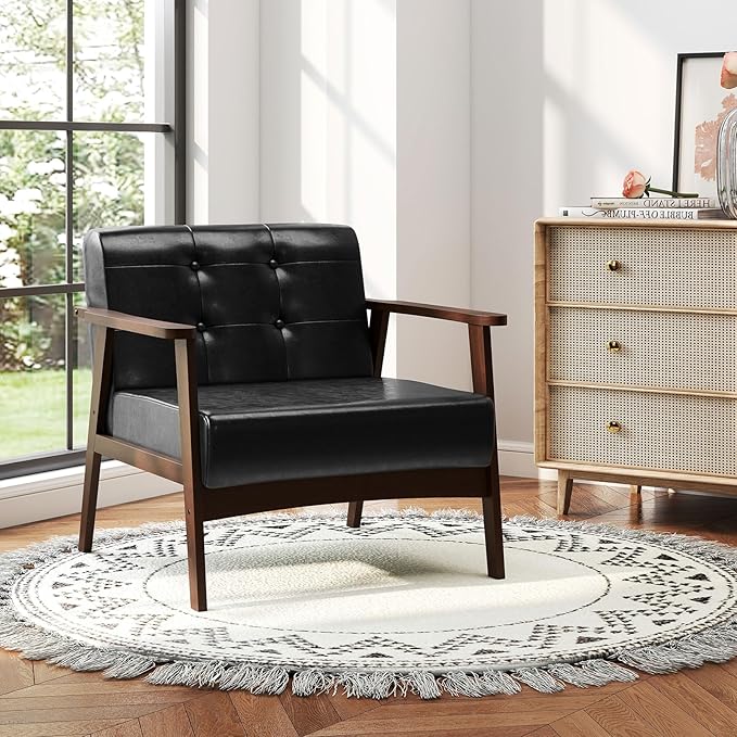 Giantex Mid-Century Modern Accent Chair Oversized Armchair with Rubber Wood Frame Armrest Wide Backrest100° Ergonomic Leisure Chair for Living Room Bedroom Office
