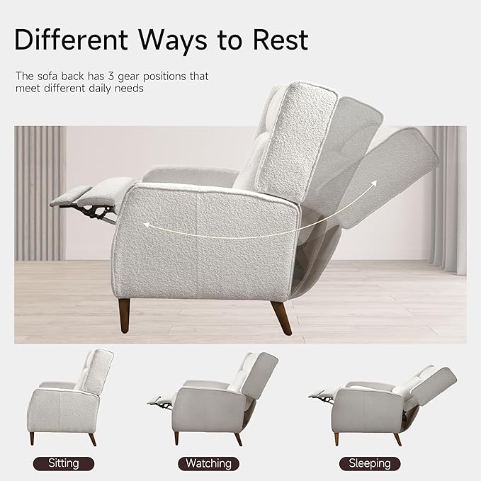 Fat Ant Wingback Pushback Recliner Chair Modern Upholstered Living Room Chair Fabric Single Sofa Recliner Seat Club Chair Home Theater Seating for Living Room Bedroom Off White