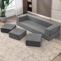 CECER 80 Convertible Floor Sofa BedFolding Sofa Bed with 3 OttomansVelvet Modular Sectional Futon SleeperFoldable Memory Foam Couch for Living Room/Guest Room/Playroom（Light Grey）