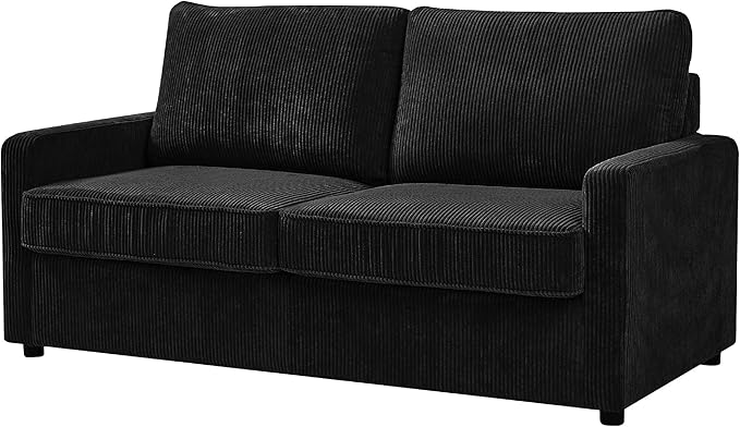 Reversible Sleeper Sofa Bed with Comfortable Memory Foam Mattress Convertible Corduroy Full Size Pull Out Couch for Living Room Space Saving Furniture 70 Wide Rectangular Arms Black