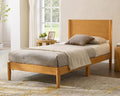 AMERLIFE Solid Wood Twin Bed Frame Mid Century Modern Platform Bed with Full Panel Headboard Noise-Free &amp Cylindrical Legs No Box Spring Needed Under-Bed Storage Natural Wood