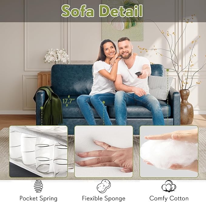 STHOUYN 57 W Faux Leather Loveseat w/ 2 USB Small Loveseat Sofa w/Side Pockets Wooden Frame Small Couch w/Metal Legs Office Mini Couch for Dorm Bedroom Apartment